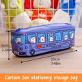 1pc Creative Large Capacity Canvas School Bus Pencil Case Pencil Bag Stationery Pen Bag to Store School Supplies