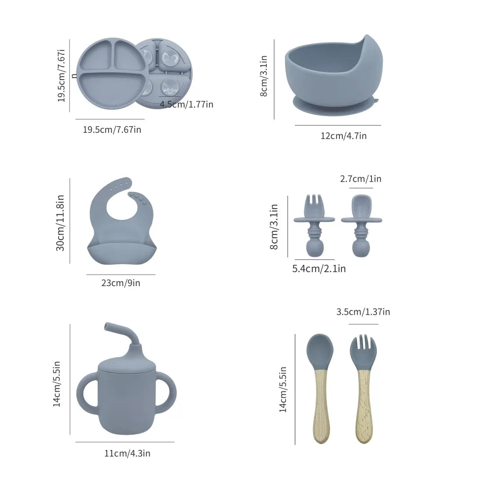 5pcs Silicone Baby Feeding Set BPA Free Sucker Bowl Dinning Dishes