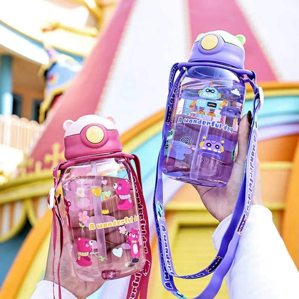 Cute Kids Water Bottle with Straw Free BPA Leakproof Outdoor Portable Children's Cups