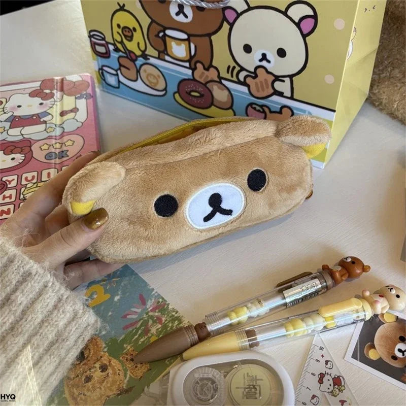 Kawaii Rilakkuma Pencil Cases For Kids Girls Cute Cartoon Bear Pencil Pouch Organizer