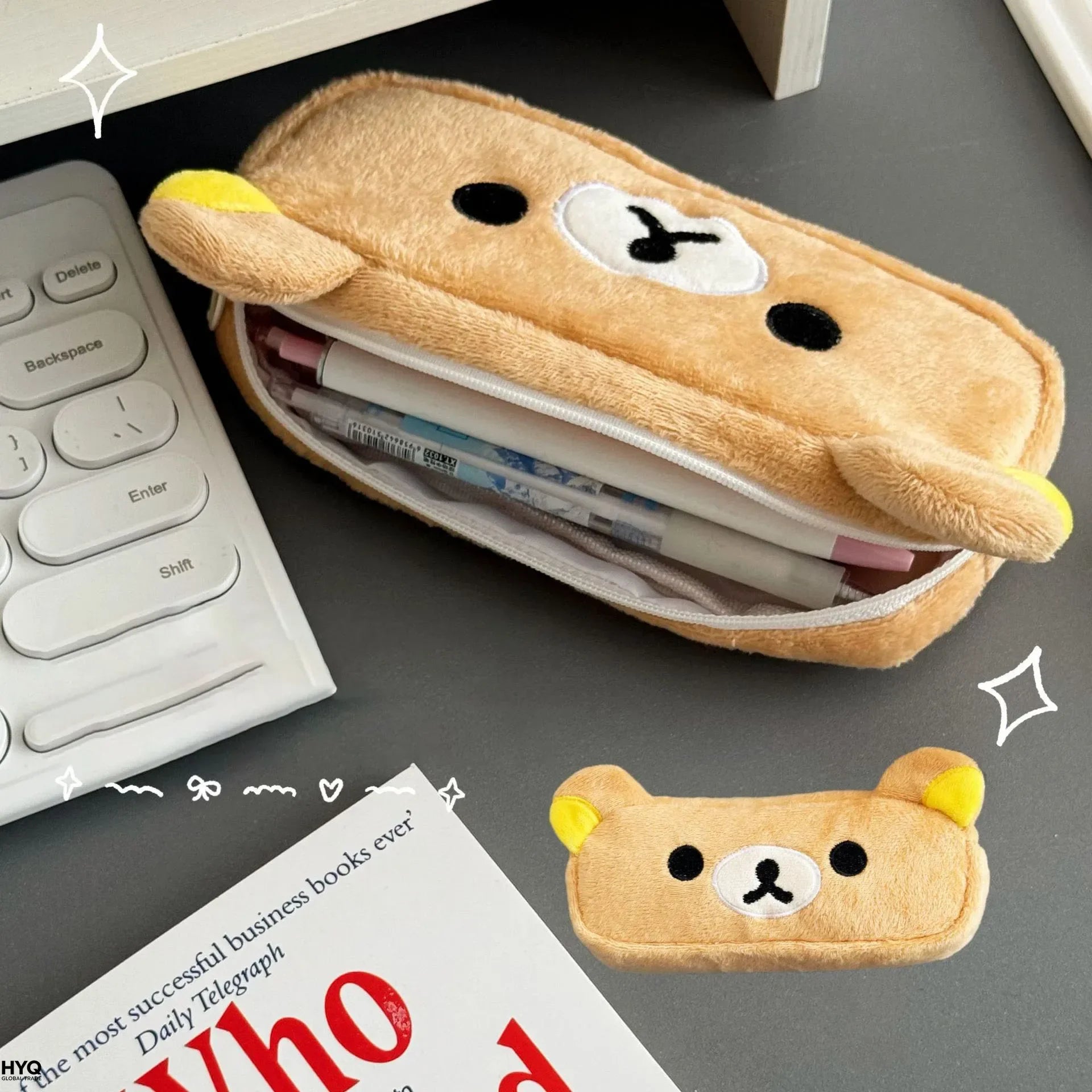 Kawaii Rilakkuma Pencil Cases For Kids Girls Cute Cartoon Bear Pencil Pouch Organizer