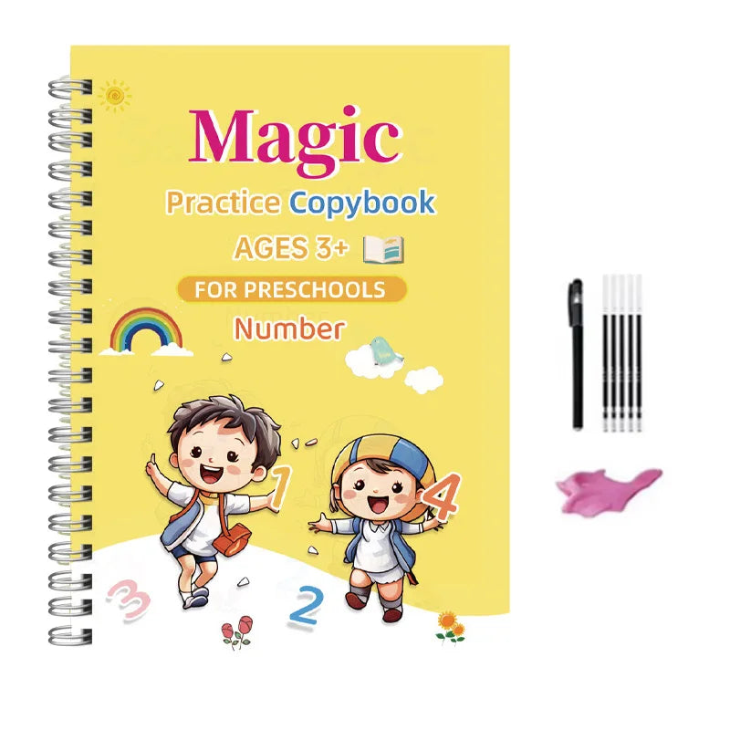 4pcs Sank Magic Practice Copybook Pen Preschools Kids Calligraphy English Verison Free Wiping Children Reusable Writing Book