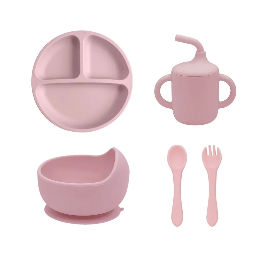 5pcs Silicone Baby Feeding Set BPA Free Sucker Bowl Dinning Dishes