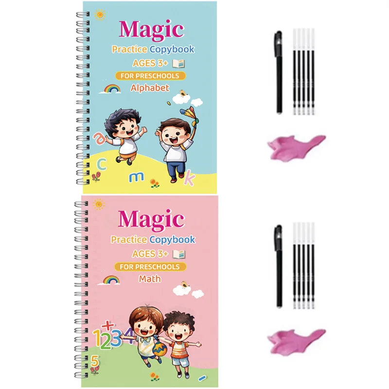 4pcs Sank Magic Practice Copybook Pen Preschools Kids Calligraphy English Verison Free Wiping Children Reusable Writing Book