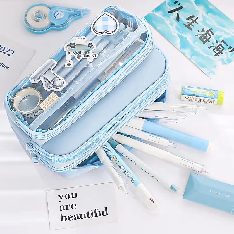 Pencil case, large size, fashionable design, multi-functional storage bag, student stationery bag