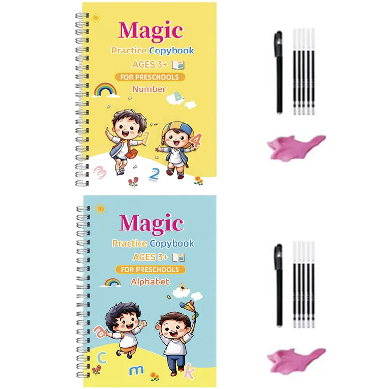 4pcs Sank Magic Practice Copybook Pen Preschools Kids Calligraphy English Verison Free Wiping Children Reusable Writing Book