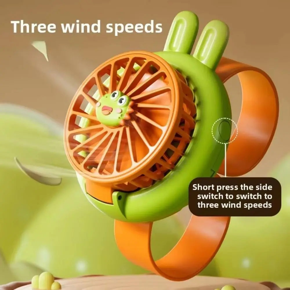 Handheld Mini Fan Mini Kids Wearable Fan Soft 3 Speeds Cartoon Watch Design Fan USB Rechargeable Watch Toy Bracelet Fan Children