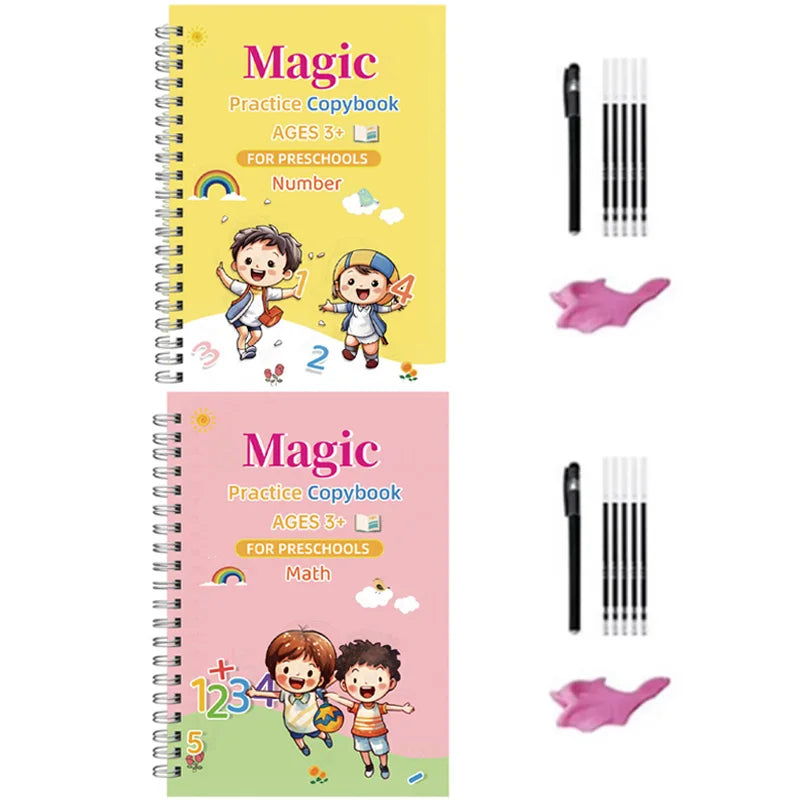 4pcs Sank Magic Practice Copybook Pen Preschools Kids Calligraphy English Verison Free Wiping Children Reusable Writing Book