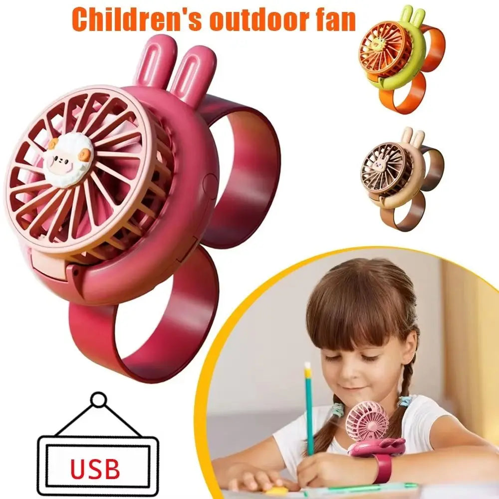 Handheld Mini Fan Mini Kids Wearable Fan Soft 3 Speeds Cartoon Watch Design Fan USB Rechargeable Watch Toy Bracelet Fan Children