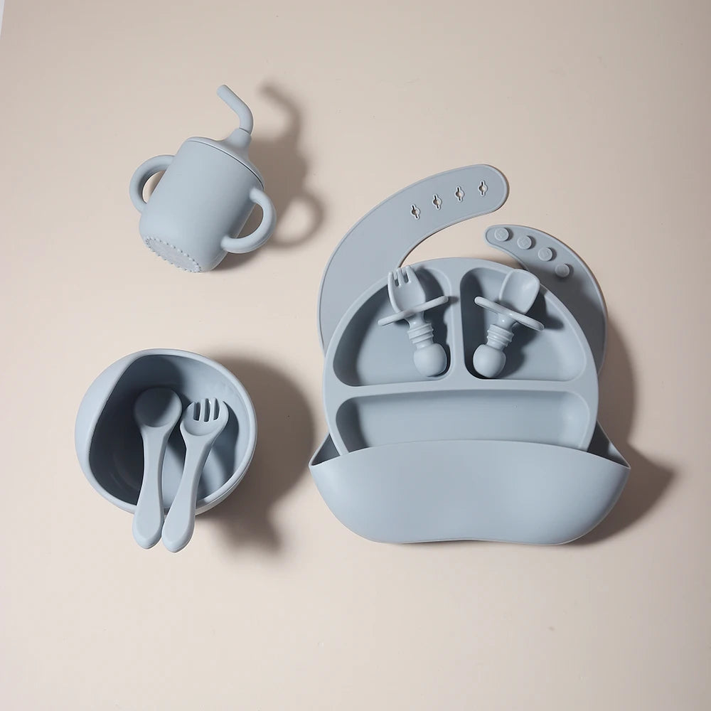 5pcs Silicone Baby Feeding Set BPA Free Sucker Bowl Dinning Dishes