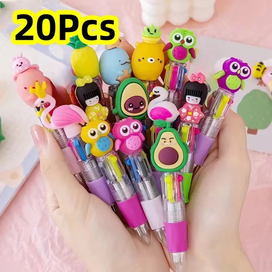 5-20 Pcs Cute Cartoon Four-color Pen for Kids Birthday Kindergarten