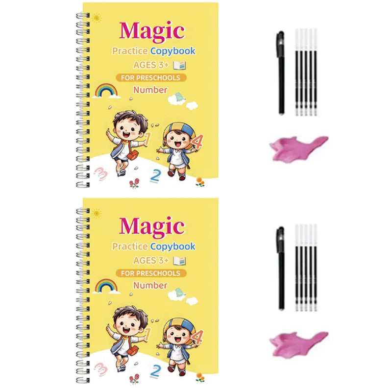 4pcs Sank Magic Practice Copybook Pen Preschools Kids Calligraphy English Verison Free Wiping Children Reusable Writing Book