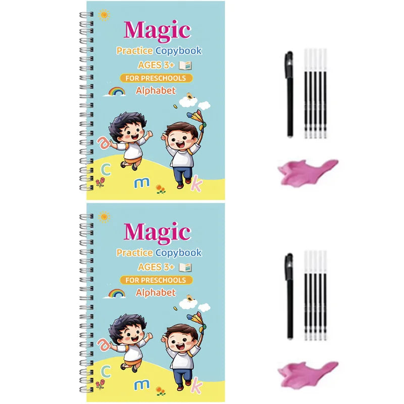4pcs Sank Magic Practice Copybook Pen Preschools Kids Calligraphy English Verison Free Wiping Children Reusable Writing Book