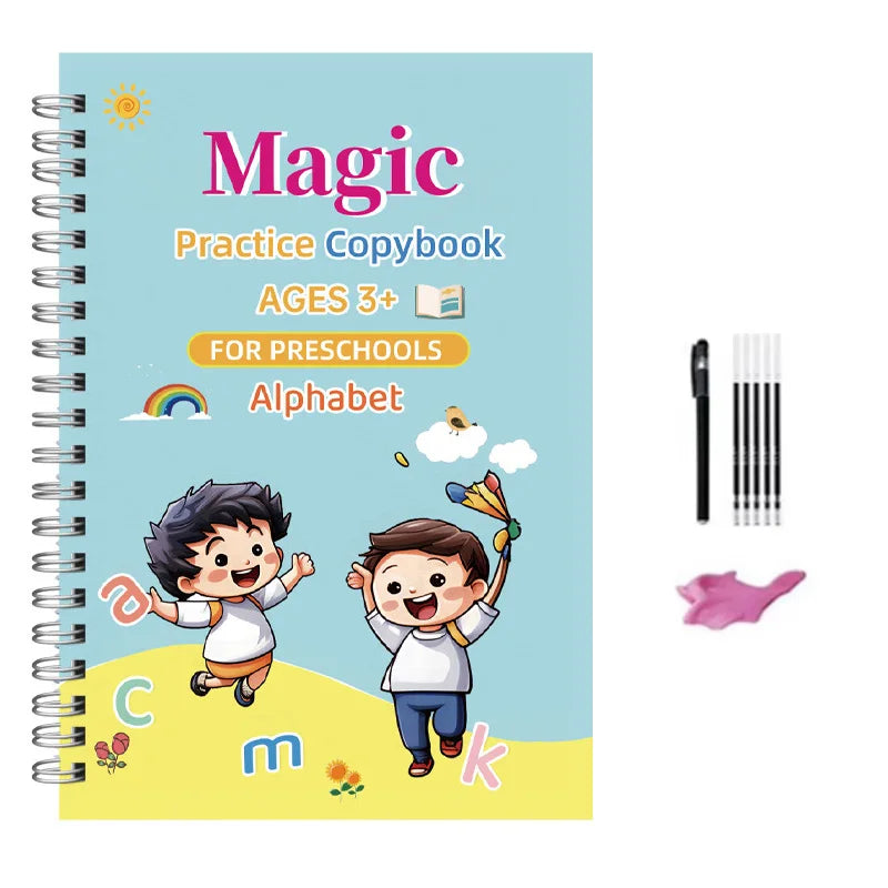 4pcs Sank Magic Practice Copybook Pen Preschools Kids Calligraphy English Verison Free Wiping Children Reusable Writing Book