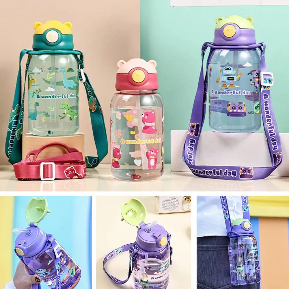 Cute Kids Water Bottle with Straw Free BPA Leakproof Outdoor Portable Children's Cups