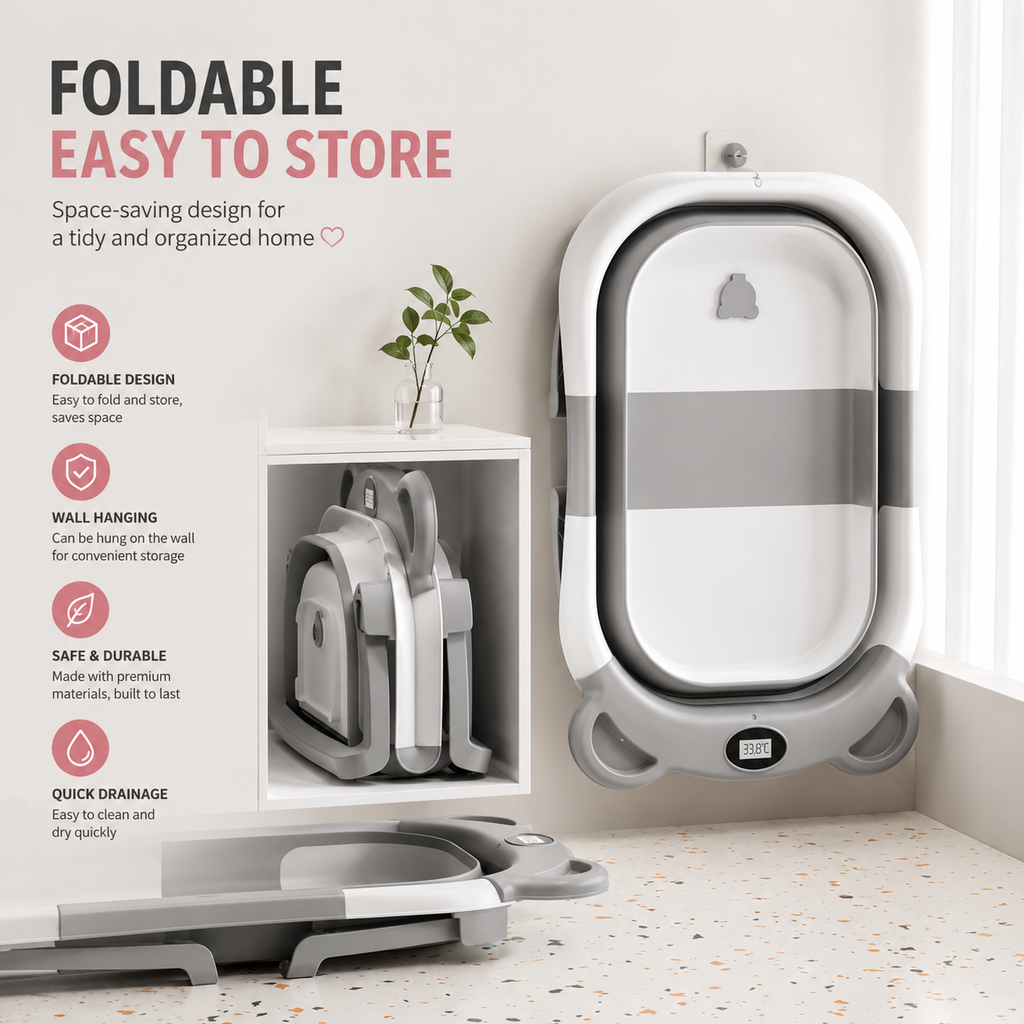 Foldable Baby Bath Tub with Temperature Display – Newborn to Toddler
